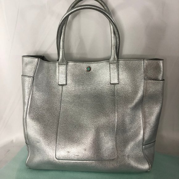 large silver tote bag